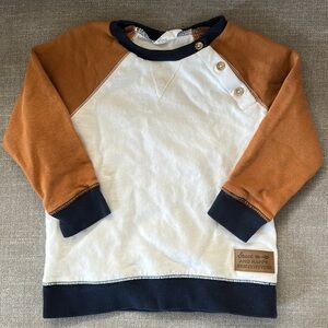 H&M Toddler Boy White Brown Navy Button Crew Neck Sweatshirt Size 1 1/2 - 2Y